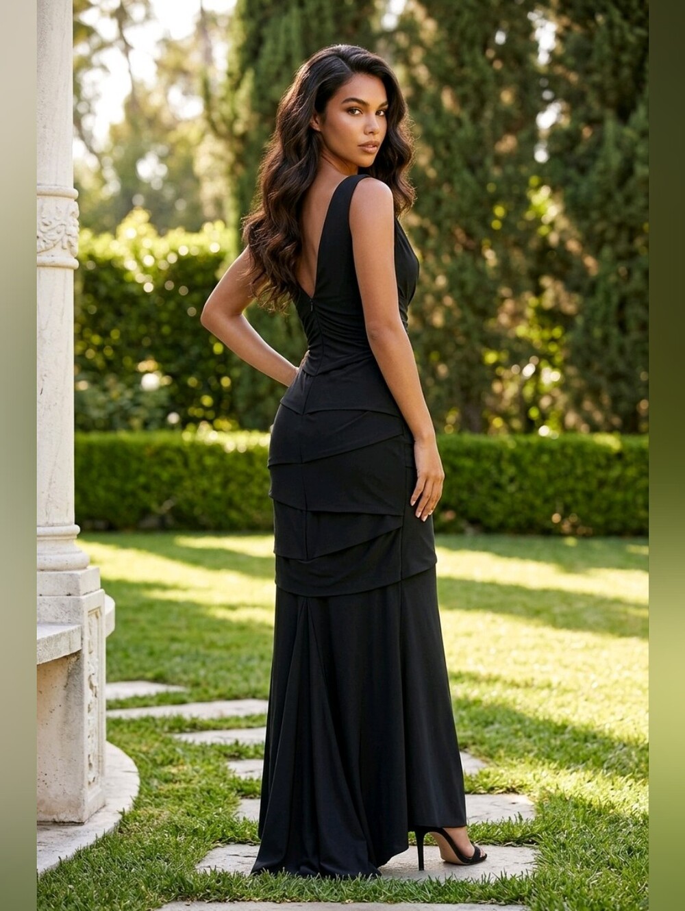 Vintage Nicole Miller Gold Label Black Sleeveless Draped Evening Gown